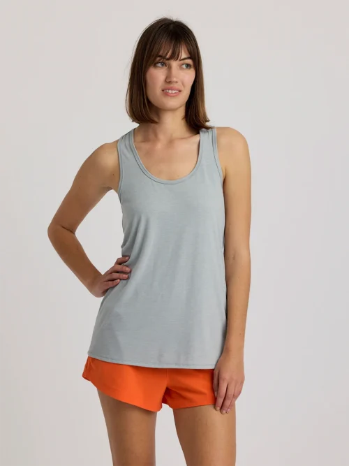 Free Fly Women's Bamboo Motion Racerback Tank Heather Aspen Grey Front