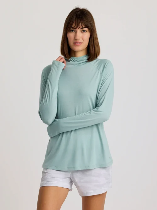 Free Fly Women's Bamboo Lightweight Hoodie II Ocean Mist Front