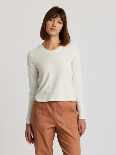 Free Fly Women's Ribbed Bamboo Long Sleeve Sea Salt Front