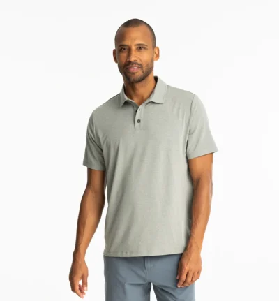 Free Fly Men's Bamboo Flex Polo II Heather Agave Green Front