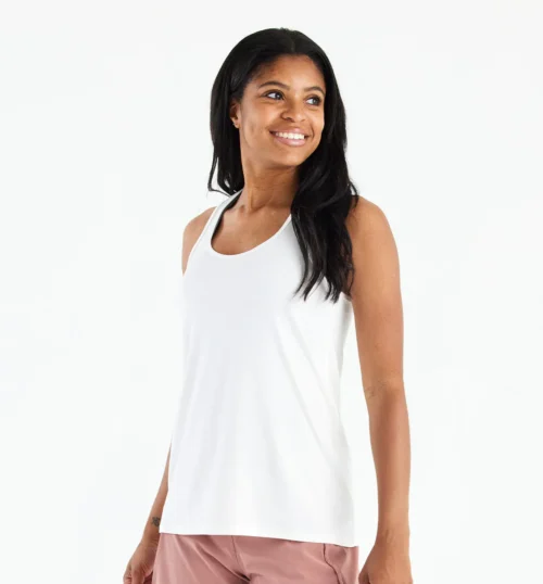 Free Fly Women's Bamboo Motion Racerback Tank Bright White Front